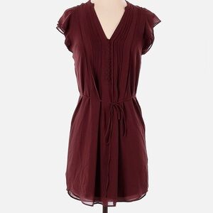 Burgundy Maroon H&M Button Front V-neck Dress